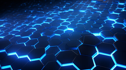 Poster - Neon Blue Hexagonal Pattern