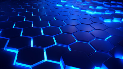 Wall Mural - Futuristic Digital Blue Hexagonal Mesh Pattern