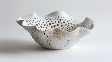 Wall Mural - Large white bowl resembling a spotted sea shell against a white background separated