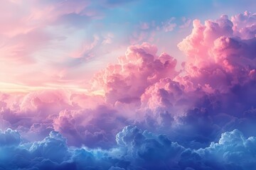 dreamy pink and blue cloudscape with warm sunset hues.