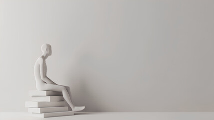 Wall Mural - 3D human sitting on a stack of books