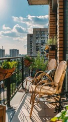 Canvas Print - Balcony with two chairs and potted plants