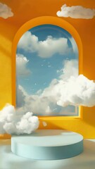 Wall Mural - yellow archway with blue sky and clouds
