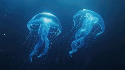 Sticker - Two jellyfish are floating in ocean