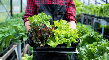 Canvas Print - The Farmer Holding Fresh Lettuce