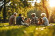 © Petr - A multi-generational family enjoying a picnic in a sunlit park, with children playing, parents chatting, and grandparents relaxing on a blanket.. AI generated.