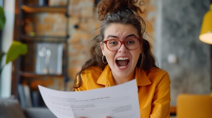 Excited employee reading letter with good news happy about promo