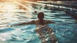 © pkproject - Young Woman Swimming Laps in Outdoor Pool with Bright Sunlight and Clear Water