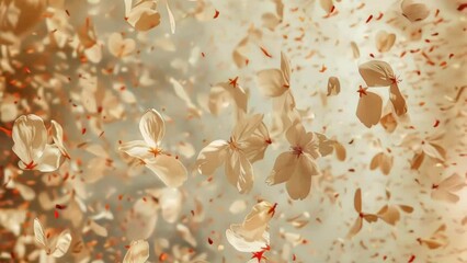 Poster - Beautiful of white flowers with red petals flying through air