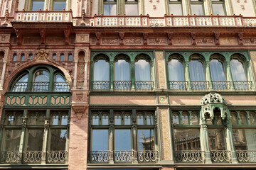 Wall Mural - The lower facade of the Parisi, Parizsi Udvar, Parisian Court building, in the city center of Budapest, Hungary