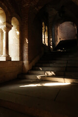 Wall Mural - Stone stairs, vaults and windows with pillars inside the Fisherman's Bastion in the city center of Budapest, Hungary