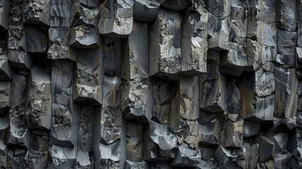 Wall Mural - layers upon layers of basalt columns creating a textured and jagged pattern reminiscent of an abstra