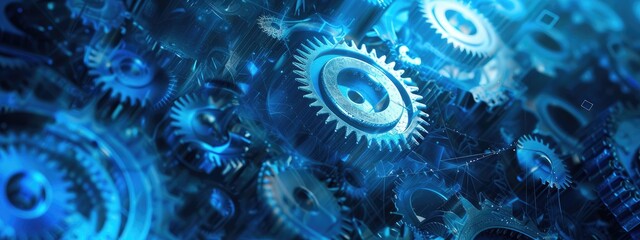 Aufkleber - Blue abstract gear and technology background. Futuristic technology