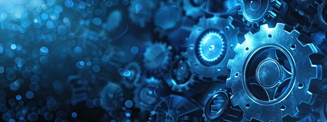 Aufkleber - Blue abstract gear and technology background. Futuristic technology