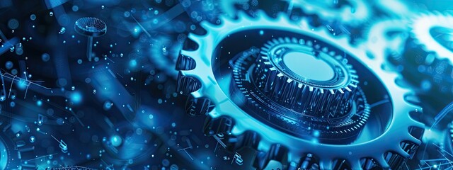 Aufkleber - Blue abstract gear and technology background. Futuristic technology