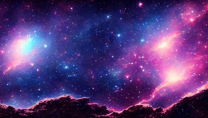 Canvas Print - Colorful space background with galaxies and stars