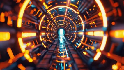 Wall Mural - Tunnel with bright orange light shining through it