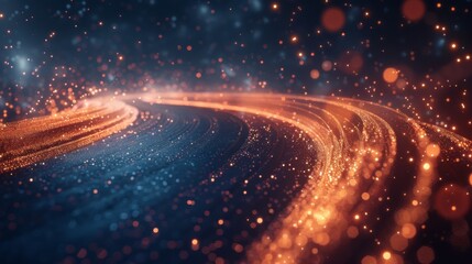 Wall Mural - A network of glowing dots streaks across a dark background, creating a sense of speed and movement.
