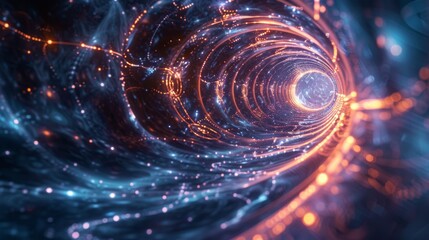 Wall Mural - A network of glowing lines forms a spiral staircase, leading the viewer deeper into a digital world.