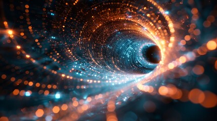 Wall Mural - A network of glowing lines forms a spiral staircase, leading the viewer deeper into a digital world.