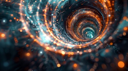 Wall Mural - A network of glowing lines forms a spiral staircase, leading the viewer deeper into a digital world.