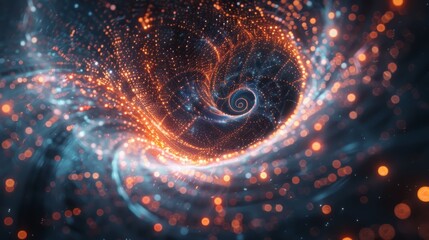 Wall Mural - A network of glowing lines forms a spiral staircase, leading the viewer deeper into a digital world.