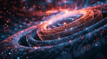 Wall Mural - A network of glowing lines forms a spiral staircase, leading the viewer deeper into a digital world.