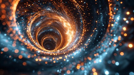 Wall Mural - A network of glowing lines forms a spiral staircase, leading the viewer deeper into a digital world.