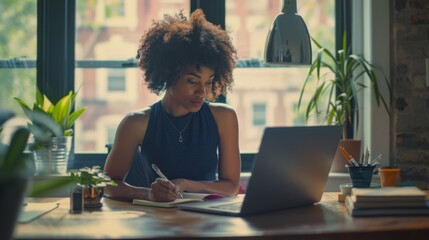 Canvas Print - The woman working at desk