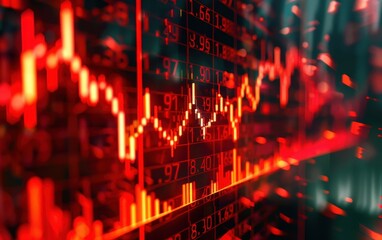 Poster - Red stock market graph display with fluctuating trends, showcasing economic data and financial analysis on a futuristic digital screen.