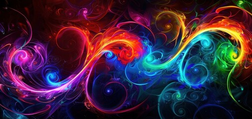 Poster - Vibrant abstract swirl patterns in colorful neon tones, creating an energetic, dynamic, and artistic digital background for creative projects.