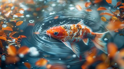 Beautiful koi fish swimming in a pond