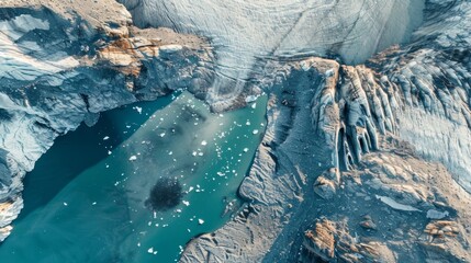 Wall Mural - A birdseye view of a glacier showcasing the intricate network of supraglacial lakes on its surface.