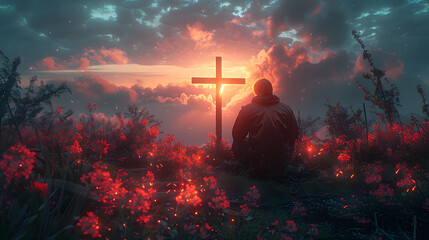 Wall Mural - cross in the sunset