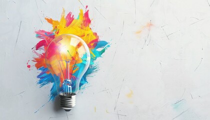 Wall Mural - Lightbulb with colorful paint splatters, creative concept for art and design inspiration