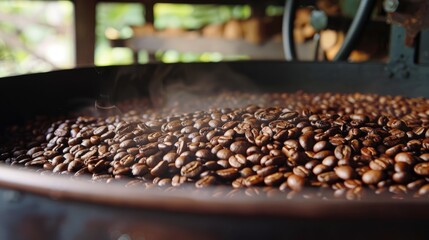 Wall Mural - The roasted coffee beans are prepared for grinding