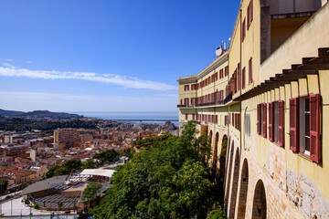 The walls of the Royal Palace and view of Cagliari, Sardinia, Italy