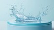 © Bijac - round blue podium with water splash 3d rendering of cosmetic product display platform abstract background