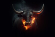 © yod67 - Fierce bull with flames snorting out, silhouetted against a black background. Wildlife Animals.