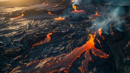 Wall Mural - Volcanic landscape with lava flows picture