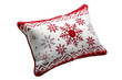 © Pornarun - White pillow with red snowflake pattern, perfect for winter holidays.  Cozy and festive, ideal for home decor.