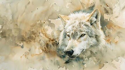 Wall Mural - soulful wolf abstract watercolor painting capturing the essence of the majestic animal