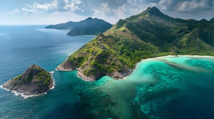 Sticker - Mountainous island surrounded by turquoise sea