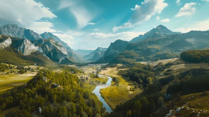 Wall Mural - Mountainous landscape with a river picture