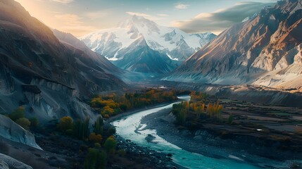 Wall Mural - Mountainous landscape with a river