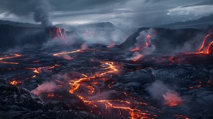 Wall Mural - Volcanic landscape with craters image