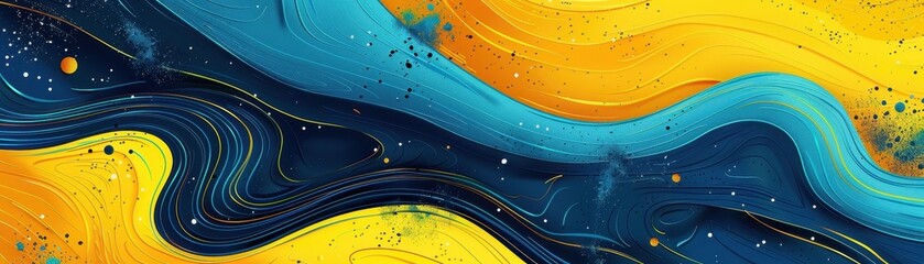 Abstract neon yellow and blue pattern with playful curves