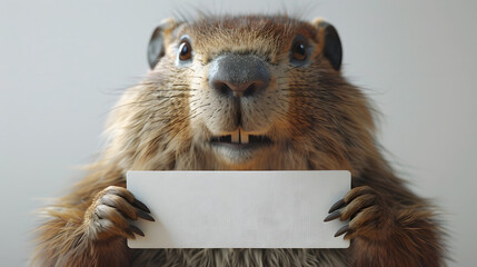 Groundhog Day, groundhog holding a mock up card, groundhog holding a blank white card