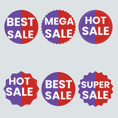 Sale Label collection set. Set ribbon banner and label sticker sale offer and badge tag sale advertising. Discount red ribbons, banners and icons. Cffer discount coupons. Vector illustration.Sale Labe