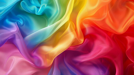 Wall Mural - Close-up shot of rainbow-colored silk fabric, swirling and flowing in an abstract pattern